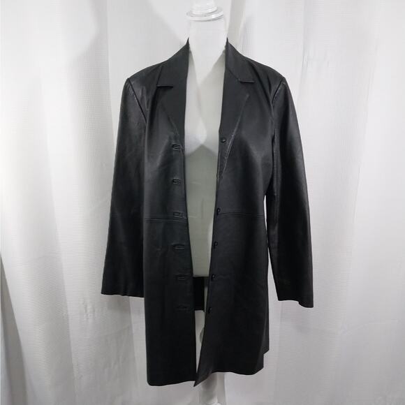 JOHN PAUL RICHARD/UNIFORM! BLACK GENUINE LEATHER LONG TAILORED JACKET! SZ 10 - Picture 3 of 13